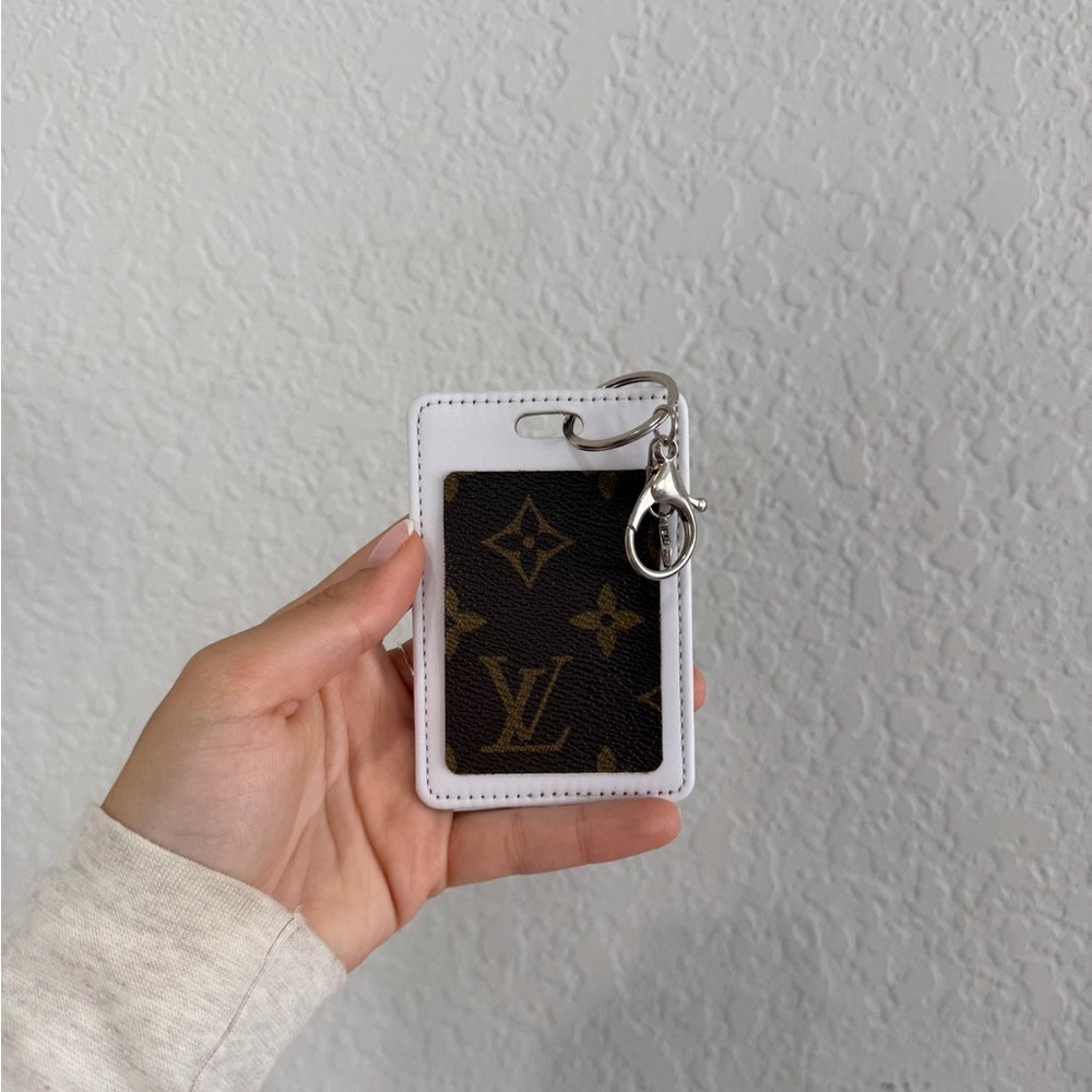 Reworked Louis Vuitton Monogram Card Holder Keychain in White & Brown